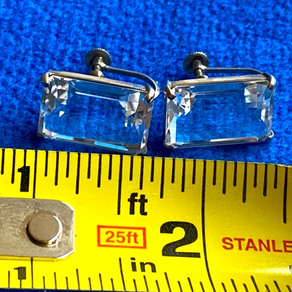 Antique Art Deco sterling silver Quartz Rock Crystal screw back Japan earrings - Picture 4 of 6